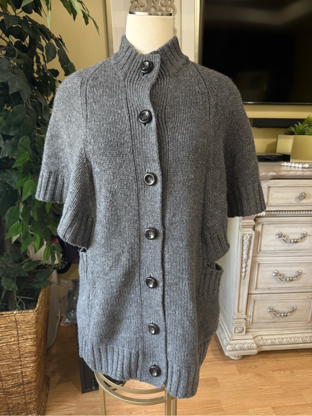 Christopher Fischer Wool Cashmere Cape Cardigan Gray Size M Button Front
